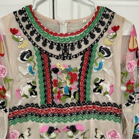 Embroidery Flowers Boho Silk Dress - Picture 11 of 16